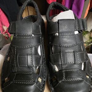 Mens/Women's Born Cabot III Black Leather Sandals 8/9